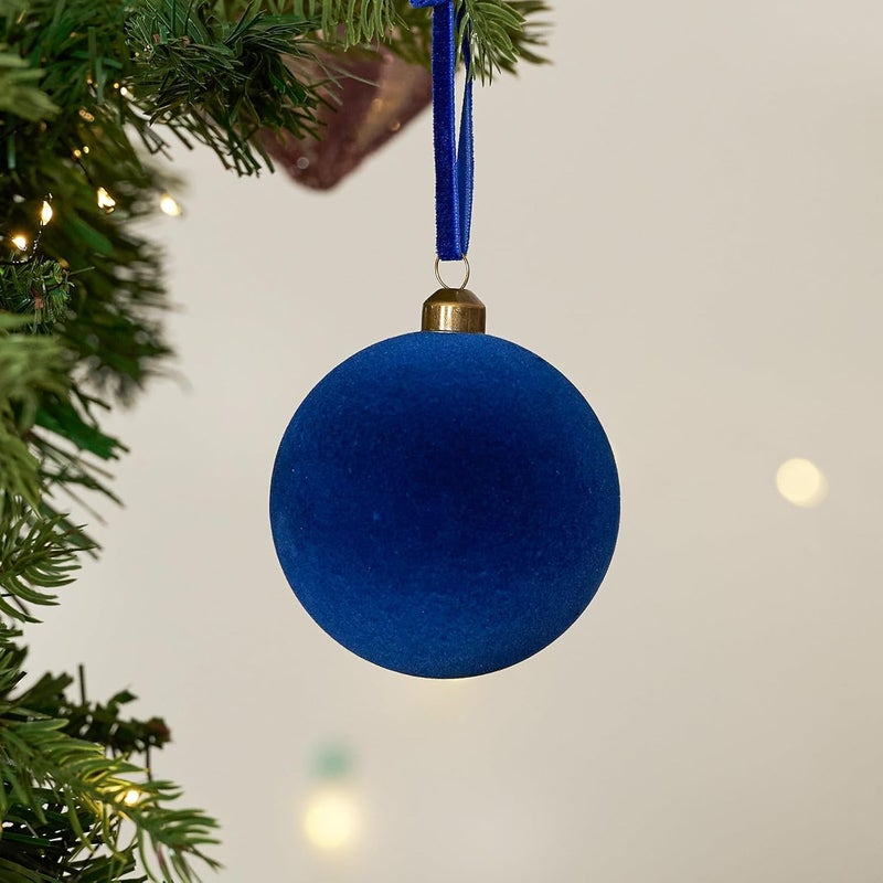 DN DECONATION Christmas Tree Ornaments Set of 9, Blue Velvet Decorative Hanging Ball Ornaments, 3.14” Plastic Christmas Ball for Home Holiday Party Decor Winter Indoor Decoration Xmas Gifts - Image 4